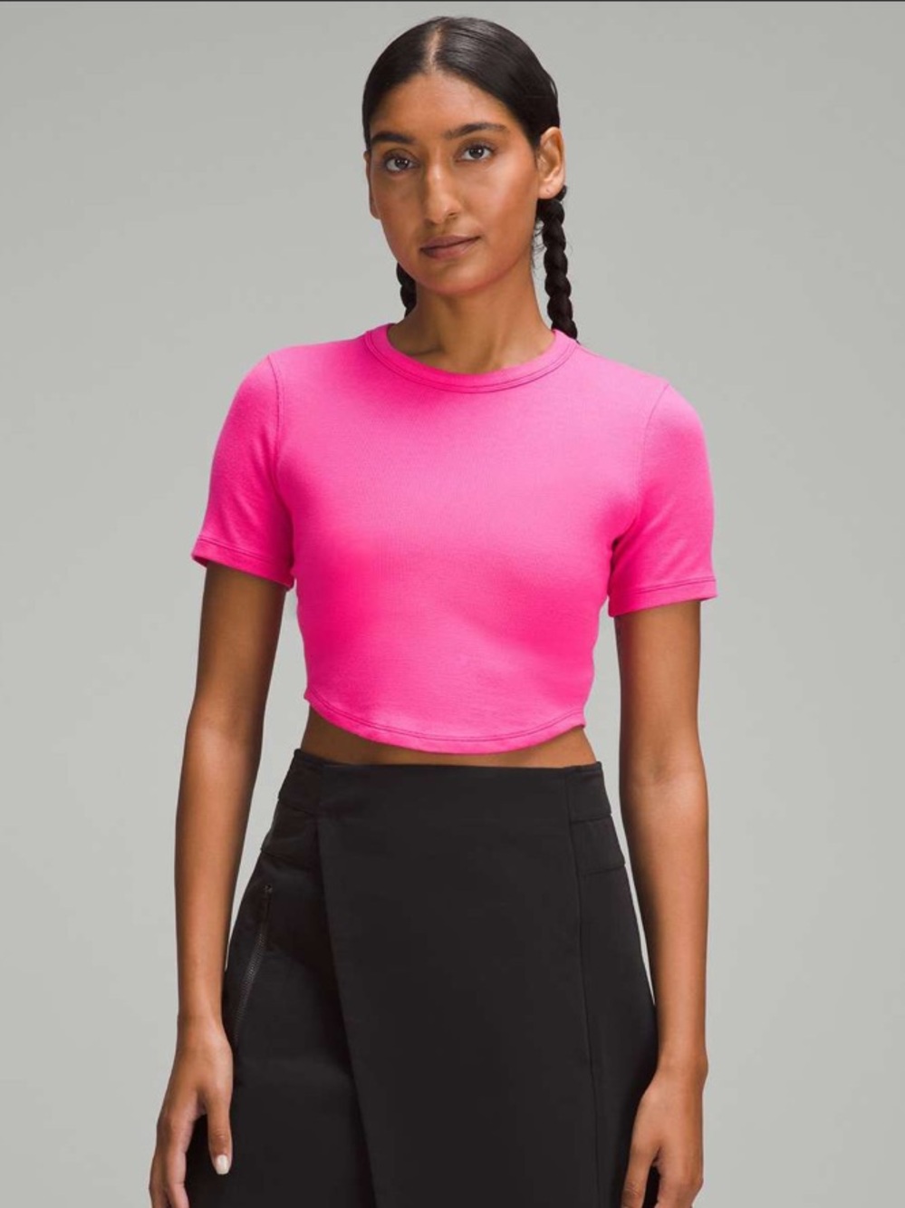 lululemon athletica Hot Pink Cropped Short Sleeve Top
